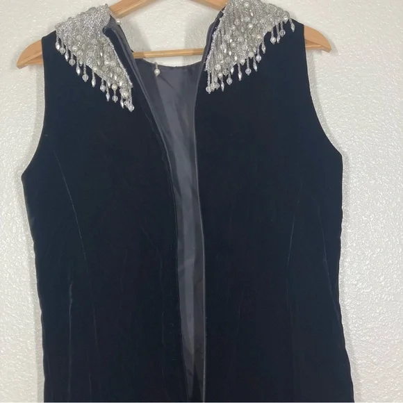 Joseph Magnin Vintage 70s Dress M velvet Embellished Black Silver stones Glam - Picture 14 of 16